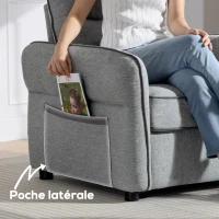 HOMCOM Canapé 1 place, canapé de salon en velours égyptien, poche latérale, 80 x 81 x 90 cm, gris(m-7)