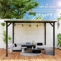 Outsunny 3 x 3 m Metallpergola, Gartenpergola mit wasserfestem Dach, freistehend, windfest, UV-beständig, Dunkelgrau(m-4)