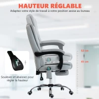 Vinsetto Fauteuil de bureau massant et chauffant, chaise de bureau, hauteur réglable, dossier inclinable, 65x70x111-119cm, gris(m-6)