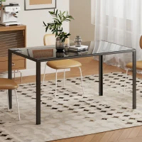 HOMCOM Mesa de Refeição de Vidro Mesa Retangular para 6 Pessoas com Pés de Metal  140x80x75 cm Preto(m-2)