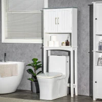 kleankin Meuble WC dessus de toilette avec placard à double porte, étagère réglable et compartiments ouverts, blanc(m-10)