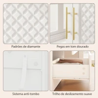 HOMCOM Roupeiro com Espelho 2 Portas e 2 Gavetas Relevo de Diamante Barra para Pendurar Estilo Moderno 80x50x180 cm Branco(m-8)