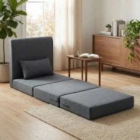 HOMCOM 2-in-1 Schlafsessel Klappbares Sofa-Bett mit Leinenstruktur, Gepolstertes Gästebett Klappstuhl, Dunkelgrau(m-9)