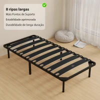 HOMCOM Estrutura de Cama 90x190 cm de Aço com Espaço de Armazenamento em Madeira de Álamo Capacidade 300 kg Preto(m-5)
