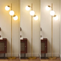 HOMCOM 3-Light Tree Floor Lamps for Living Room, Modern Standing Lamp for Bedroom with Globe Lampshade, 3000K/4000K/6000K Colour Temperatures, Steel Base, Gold Tone(m-4)