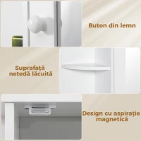 Homcom Dulapior Baie cu Oglinda – Lemn Alb 66×17×63 cm(m-20)