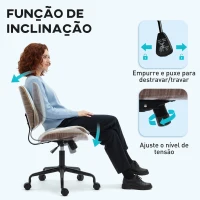 HOMCOM Cadeira de Escritório sem Braços Giratória Estofada em Couro Sintético com Encosto Curvado Assento em Forma de U Altura Ajustável Basculante 48,5x53x88-98 cm Branca(m-5)