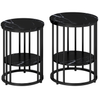 HOMCOM Set of Two Marble-Effect Coffee Tables - Black
