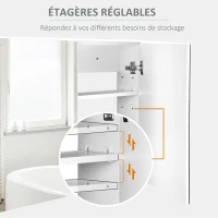 HOMCOM Armoire murale salle de bain avec miroir, 80 x 15 x 60 cm, meuble salle de bain, armoire de toilette avec double portes et étagères réglables, blanc(m-5)