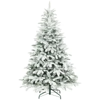 HOMCOM 6 ft Artificial Flocked Christmas Tree with 1182 Branches, Hinged Xmas Tree with Foldable Metal Stand, Easy Assembly for Home Office Decor(m-10)