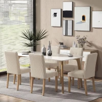 HOMCOM Pack de 4 Sillas de Comedor Respaldo Alto Tapizadas en Pana Asiento Acolchado Patas de Madera 44x56x90 cm Beige(m-7)