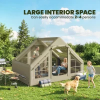 Outsunny Inflatable Camping Tent with Pump and Stove Jack Hole, Luxury Inflatable Tent with Mesh Windows, Doors, Olive Green(m-4)