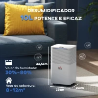 HOMCOM Desumidificador 10L/dia Silencioso com 3 Modos Ecrã LED Temporizador 24H Bloqueio Infantil e Drenagem Contínua Branco(m-3)