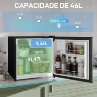 HOMCOM Mini Frigorífico Silencioso 46L Classe F com Temperatura Ajustável e Porta Reversível 48x44x49 cm Prata(m-4)