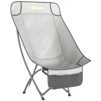 Outsunny Camping Chair for Adults Heavy Duty Folding Camp Chair with Side Pocket and Carry Bag Light Grey(m-1)