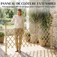 Outsunny Barriere Extensible en Bois de Sapin 180 cm, Base stable, pour Intérieur Extérieur Balcon Jardin, 180x30x90cm, Naturel(m-4)