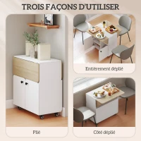HOMCOM Table à manger pliante sur roulettes, table de cuisine 4 personnes, 2 abattants, étagère, placard, 70x83x75cm, blanc(m-4)