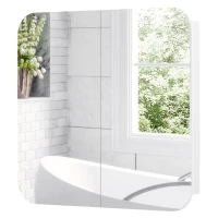HOMCOM Armário de Casa de Banho com Espelho Design com Bordas Curvas com Prateleiras Ajustáveis 68x13x66 cm Branco(m-11)