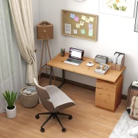 HOMCOM Computer Desk, Writing Desk with Cabinet, Drawer, Metal Legs, Work Table for Home Office Study, Natural Wood Finish(m-8)