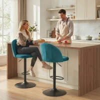 HOMCOM Lot de 2 Tabourets de Bar, Tabourets Modernes Pivotants avec Repose-pieds, Bleu(m-2)