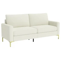 HOMCOM Sofá de 3 Lugares de 181 cm Estofado em Veludo com Almofadas Espessas Pernas de Metal Branco Creme(m-10)