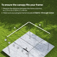 Outsunny Retractable Pergola Cover, 2.55 x 2.5 m Replacement Canopy Fabric for 3 x 3 m Frame, Roof Top Only, Light Grey(m-4)