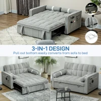 HOMCOM Two-Seater Linen-Look Sofa Bed - Light Grey(m-4)