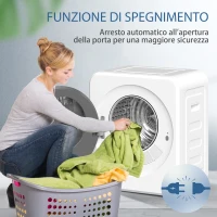 HOMCOM Mini Asciugatrice Portatile 4 kg, Display LED, 800W, Carica Frontale, Fino 60℃, Impilabile/Parete/Autoportante, Timer, per Casa, Bianco(m-7)