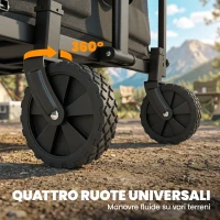 Outsunny Carrello da Giardino 72L Pieghevole con Manico Regolabile, in Acciaio e Tessuto Oxford, 114x46x92 cm, Nero(m-7)