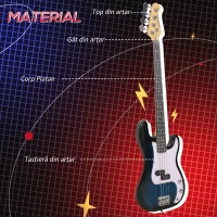 SPORTNOW Chitară Bas Electrică cu 4 Corzi, Amplificator 15W, Husă, Curea și Pene, Culoare Albastru Închis(m-4)