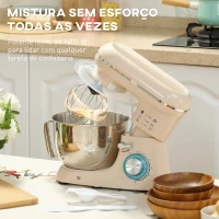 HOMCOM Batedeira Planetária 4,5L 1300W 6 Velocidades Taça de Aço Inoxidável Batedor Gancho Varas Bege(m-4)
