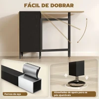 HOMCOM Mesa de Cozinha Dobrável com Arrumação Mesa de Refeição Compacta com 4 Prateleiras 169x60x75 cm Madeira e Preto(m-6)