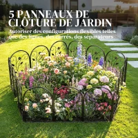 Outsunny Clôture de Jardin Décorative 5 Panneaux de 80x60 cm pour Animaux Fleurs Patio, Panneaux de Clôture Antirouille, Noir(m-4)