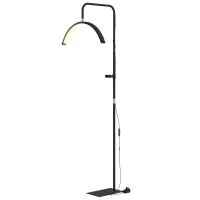 HOMCOM Candeeiro de Pé Meia Lua  com Cabeça Giratória 350° 7 Temperaturas de Cor Brilho Ajustável Suporte para Telemóvel Preto(m-11)