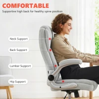 Scaun Ergonomic HOMCOM, Spătar Înalt, Tapițat în Catifea Imprimată, Cotiere Rabatabile, Alb Crem(m-4)