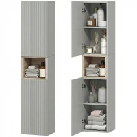 HOMCOM Armario de Baño Alto Estrecha con Estante Abierto y Estantes Ajustables 2 Puertas Acanaladas 30x24x140 cm Verde(m-6)