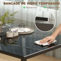 HOMCOM Mesa de Refeição de Vidro Mesa Retangular para 6 Pessoas com Pés de Metal  140x80x75 cm Preto(m-4)