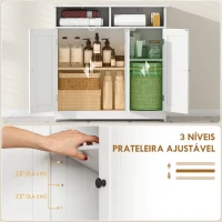 HOMCOM Armário de Casa de Banho Estreito com 3 Portas 2 Compartimentos Abertos Prateleira Ajustável 85x30x85 cm Branco(m-5)