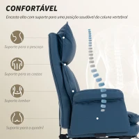 HOMCOM Cadeira de Secretária com Apoio para os Pés  Encosto Reclinável Estofada em Couro Sintético 69x65x108-116 cm Azul(m-4)