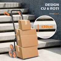 DURHAND Cărucior de Transport pentru Scări cu 6 Roți, Pliabil, Capacitate 120kg, Cadru din Oțel, Mâner PP, pentru Mutări, Grădinărit, Obiecte Grele, Portocaliu(m-5)