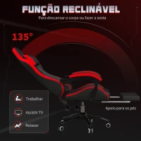 Vinsetto Cadeira Gaming Ergonómica Reclinável 135° de Couro PU com Suporte Lombar Altura Ajustável 65x65x129 cm Preto e Vermelho(m-5)