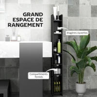 kleankin Meuble colonne de salle de bain armoire toilette haute avec étagères et placards - 15 x 17 x 120 cm noir(m-4)