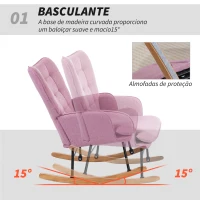 HOMCOM Conjunto de Poltrona Baloiço com Apoio para os Pés Poltrona Relax com Almofada Acolchoada e Anti-Tombo 64x89x90 cm Rosa(m-4)