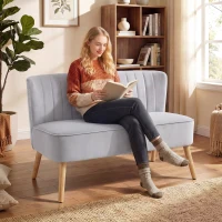 HOMCOM Modern Velvet Double Seat Sofa w/ Wood Frame Foam Padding Soft Comfortable Compact Couch Light Grey(m-2)