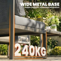 Outsunny Conjunto de Sofá de Canto para Jardim em Metal, 3 Poltronas, Mesa com Efeito Madeira, Cinza Escuro(m-4)