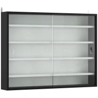 HOMCOM 5-Tier Wall Display Cabinet,  Wall Mounted Display Case w/ 4 Adjustable Shelves, Glass Doors, 60x80cm, Black and White(m-1)