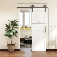 HOMCOM Porta Scorrevole in Stile Country con Binario e Maniglia in Legno e Acciaio, 71.5x213.4 cm, Bianco e Nero(m-3)
