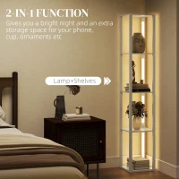 HOMCOM Floor Lamp with Shelves and 3 Brightness Levels - Oak(m-4)