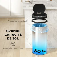 HOMCOM Poubelle de cuisine automatique 30 L en acier inoxydable, couvercle à fermeture en douceur, 32 x 30 x 68 cm, argent(m-5)