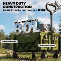 Outsunny 60L Foldable Festival Trolley on Wheels, Collapsible Wagon Cart with Drop-Down Tailgate, Adjustable Handle, Green(m-6)